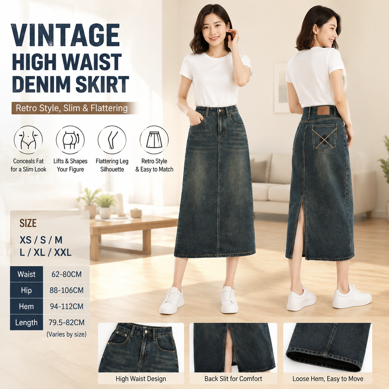 Vintage High Waist Denim Skirt