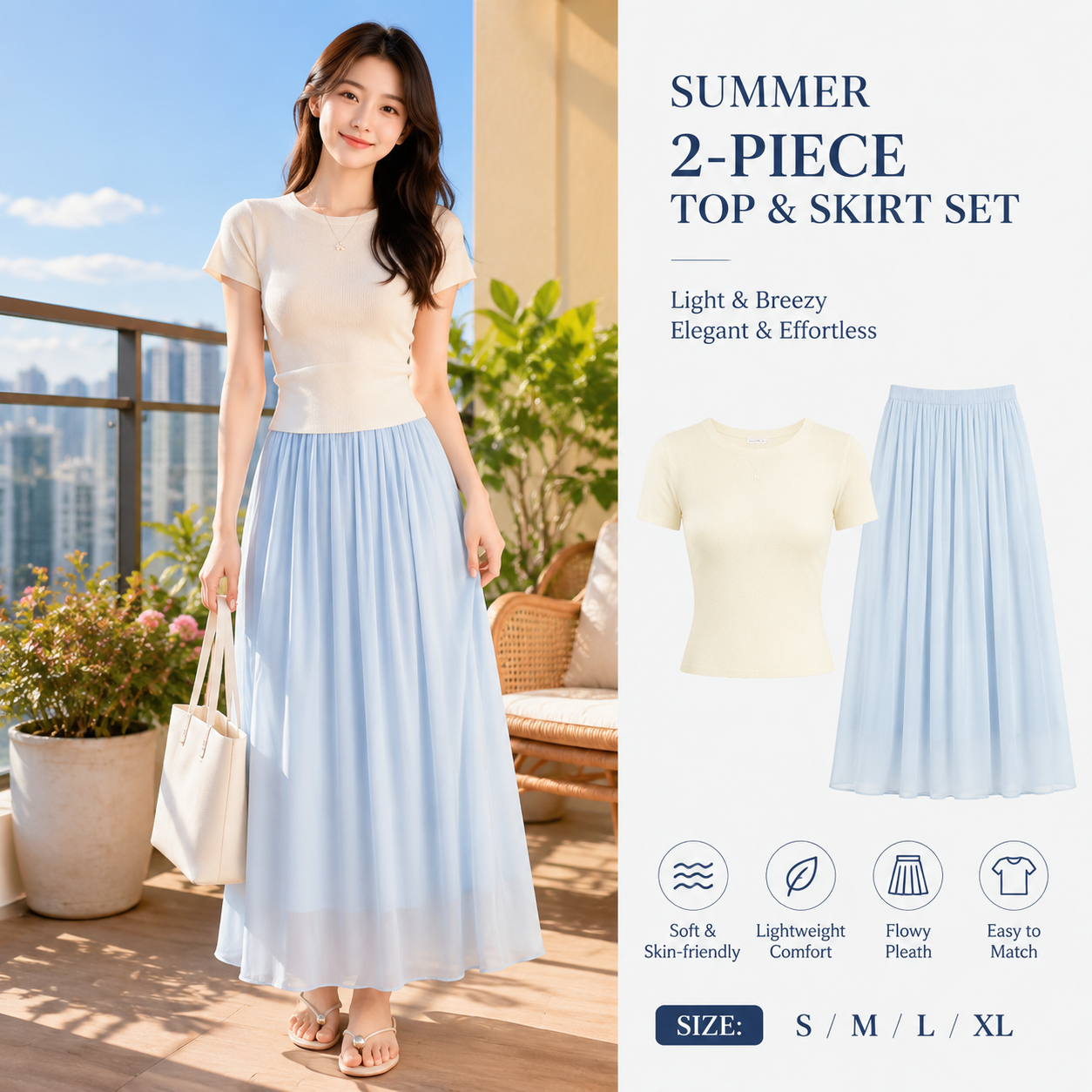 Summer Women's 2-piece Top & Skirt Set