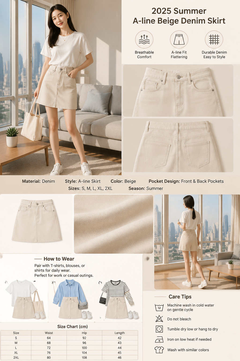 2025 Summer A-line Denim Skirt