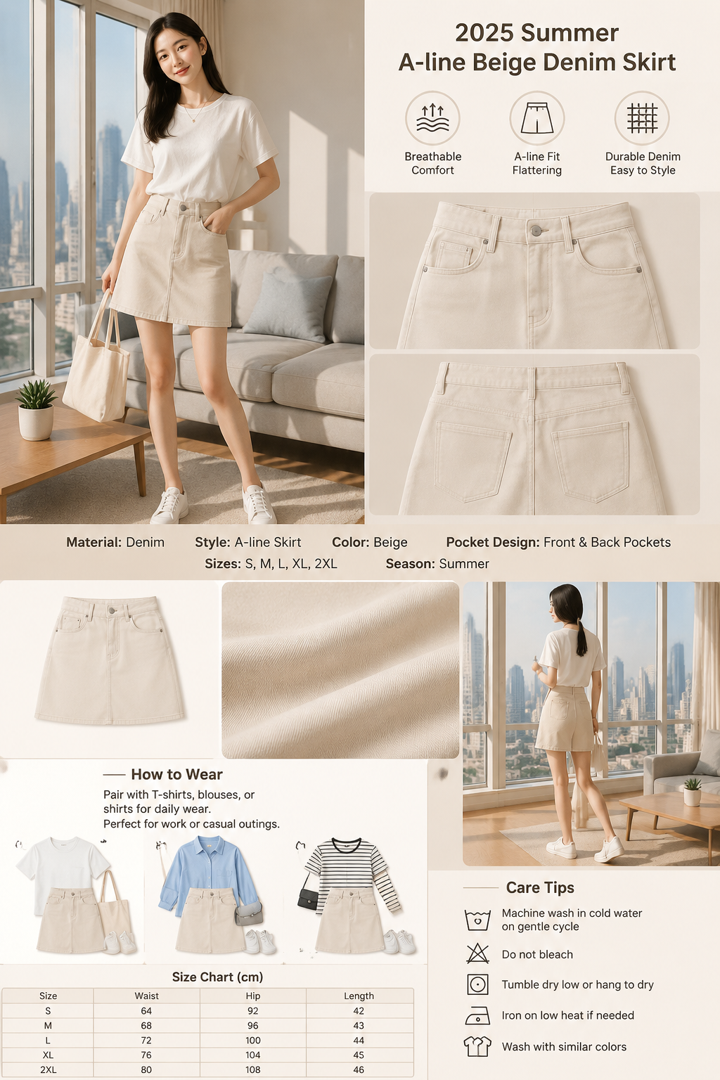 2025 Summer A-line Denim Skirt