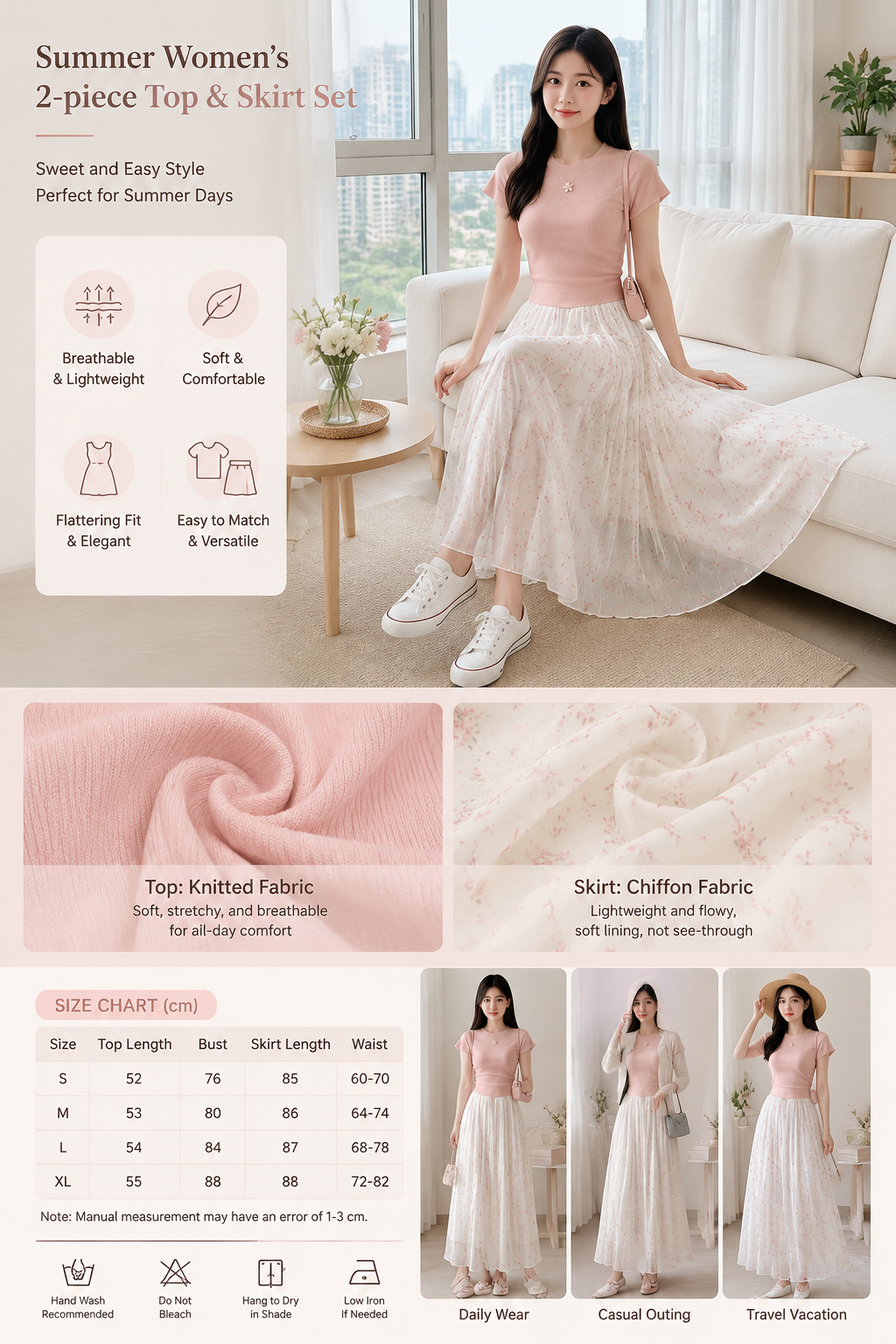 Summer Women's 2-piece Top & Skirt Set
