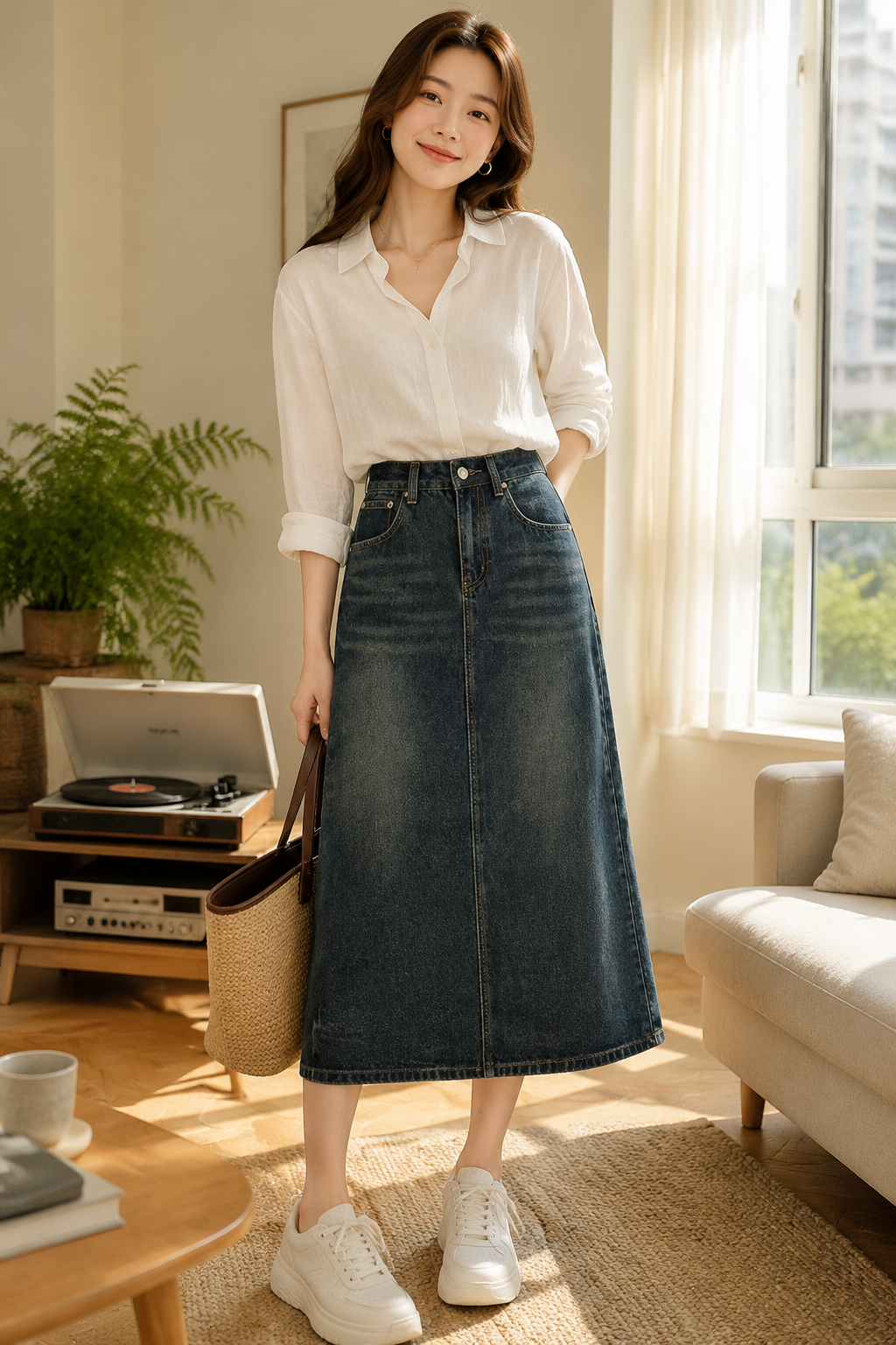 Vintage High Waist Denim Skirt