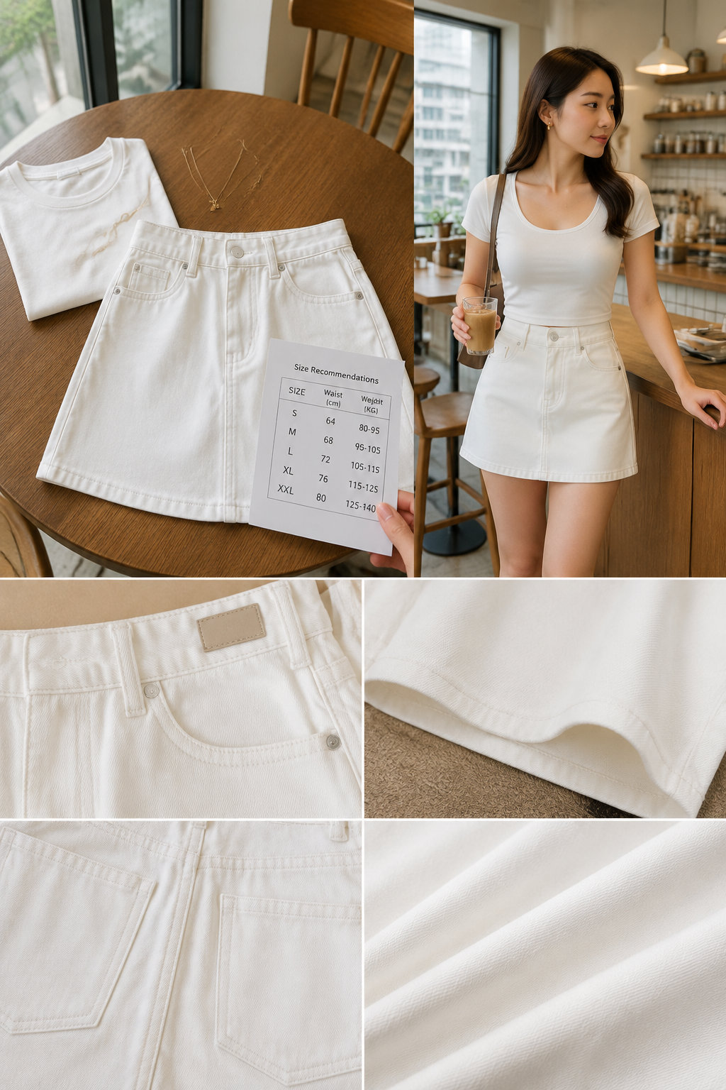 High Waist White Denim Skirt