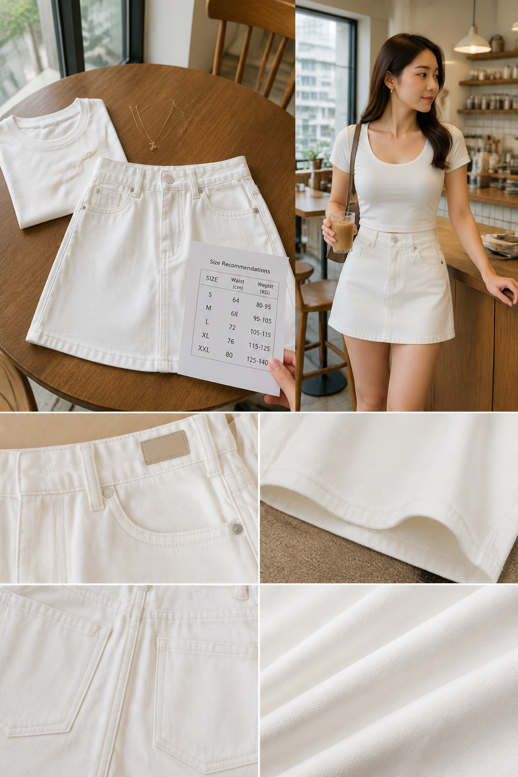 High Waist White Denim Skirt