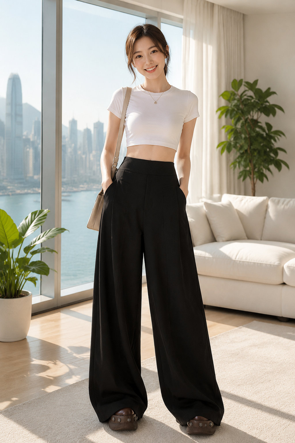 Slim High Waist Wide Leg Pants