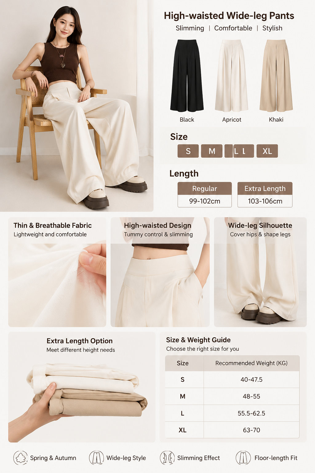 Slim High Waist Wide Leg Pants