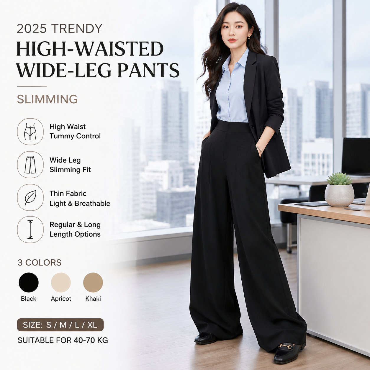 Slim High Waist Wide Leg Pants