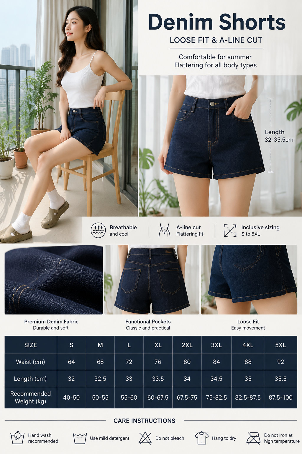 Women's Summer A-line Denim Jeans