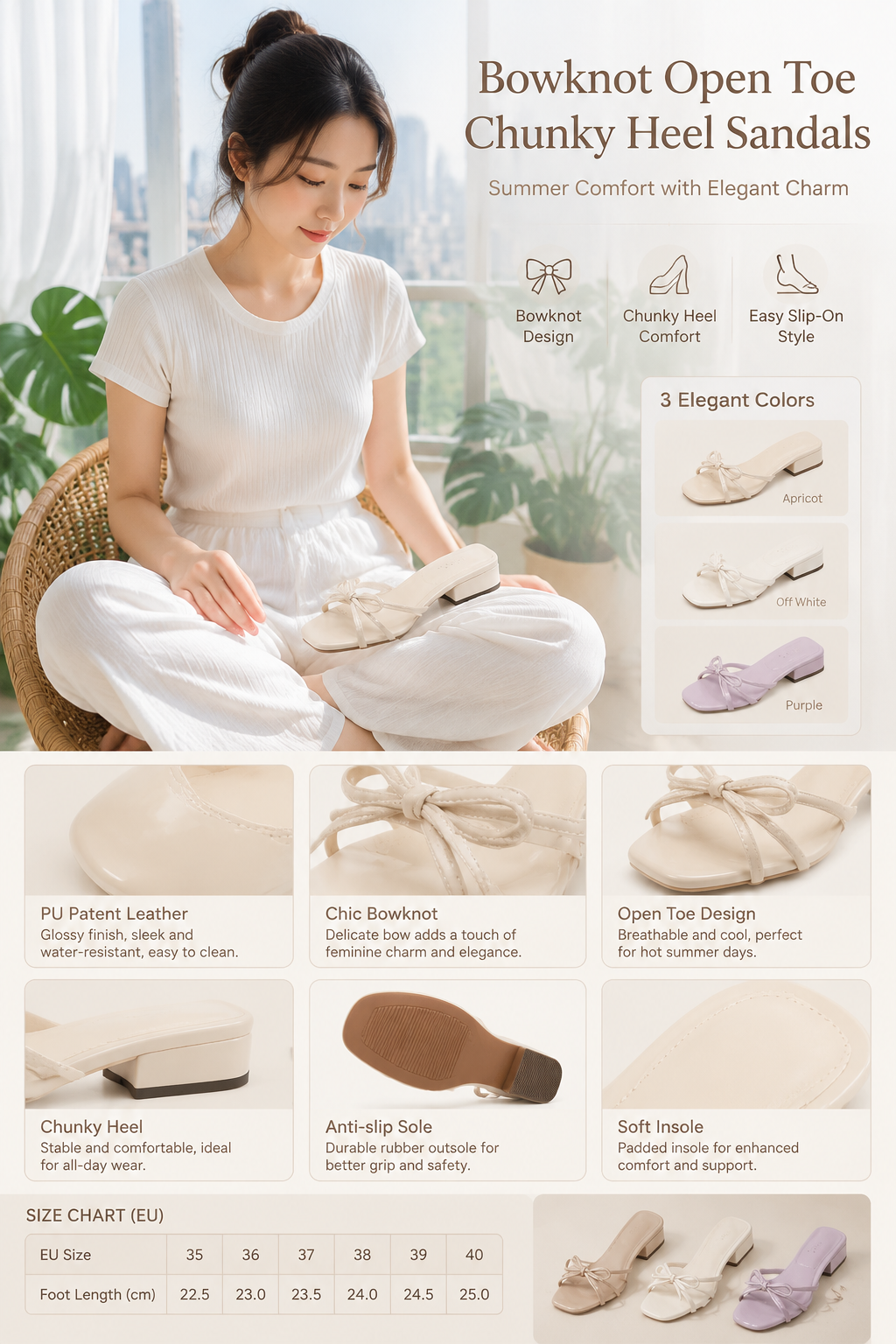 Women's Korean Bow Heel Slides
