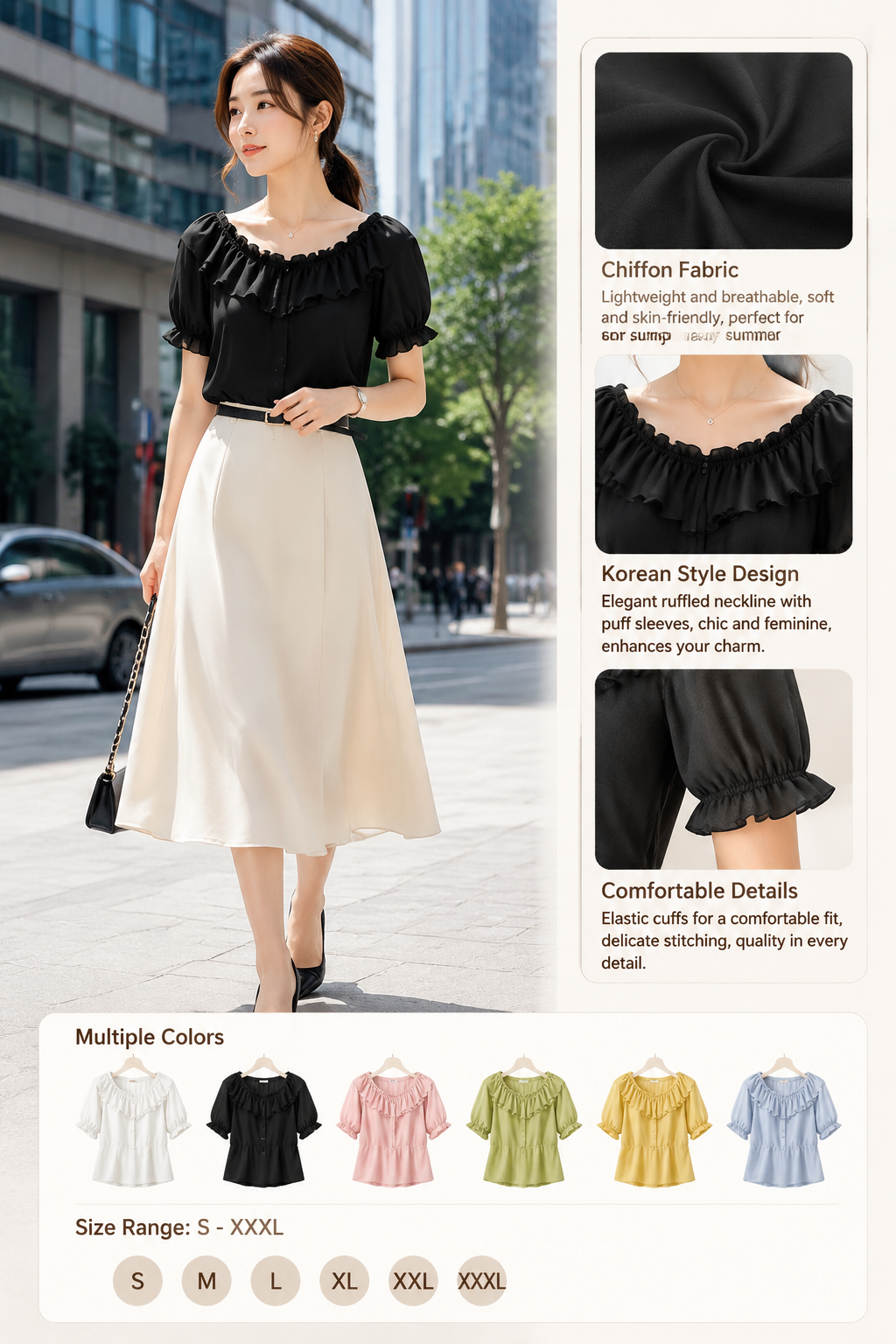 Women's Korean Style Short-sleeve Chiffon Shirt