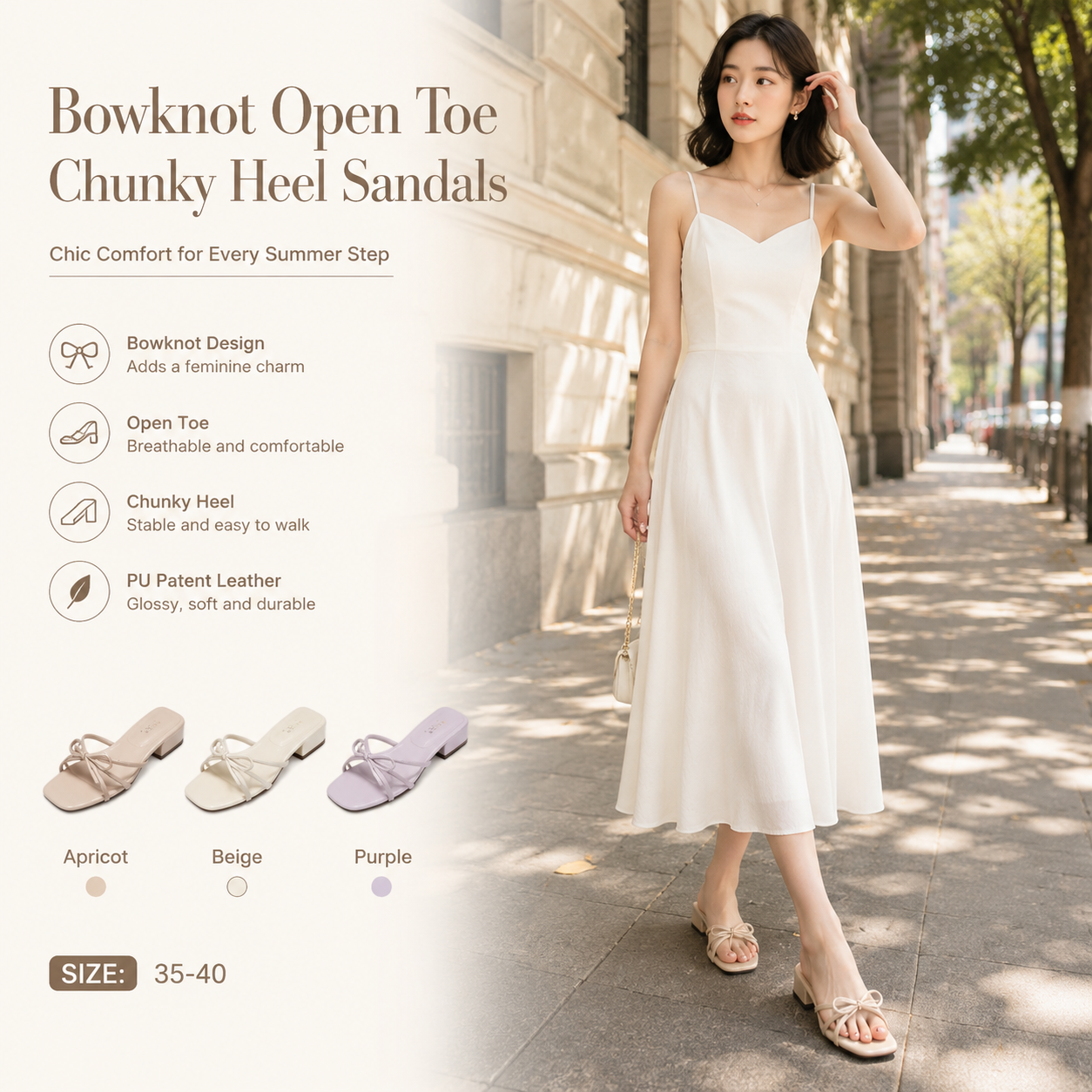 Women's Korean Bow Heel Slides
