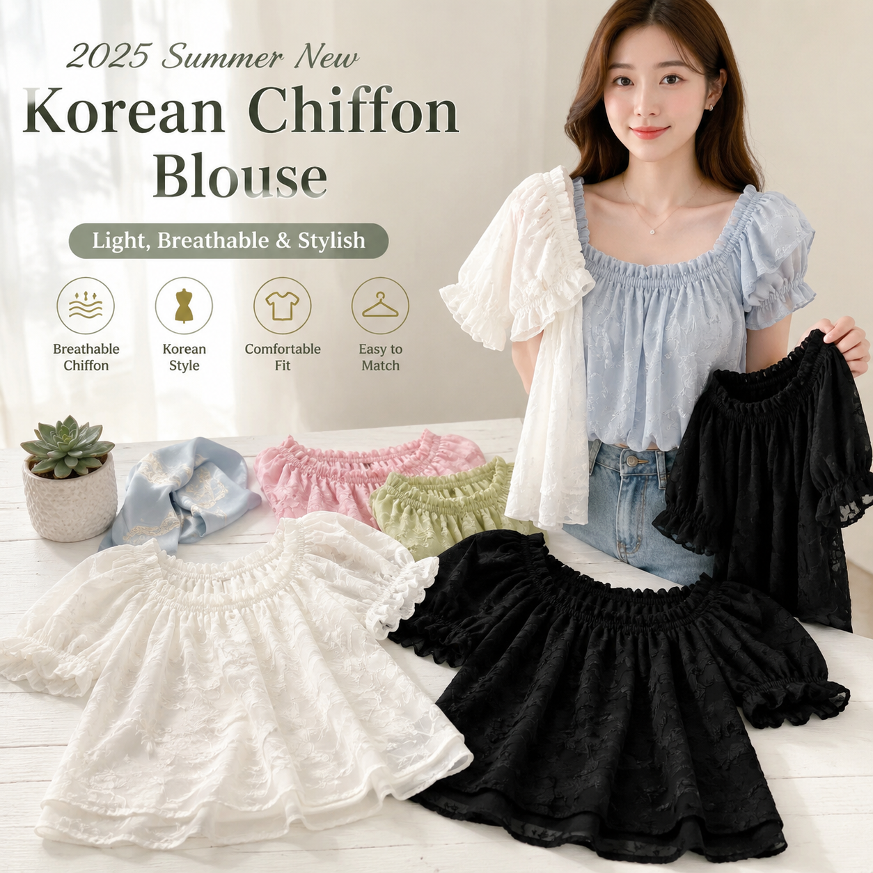 Women's Korean Style Short-sleeve Chiffon Shirt
