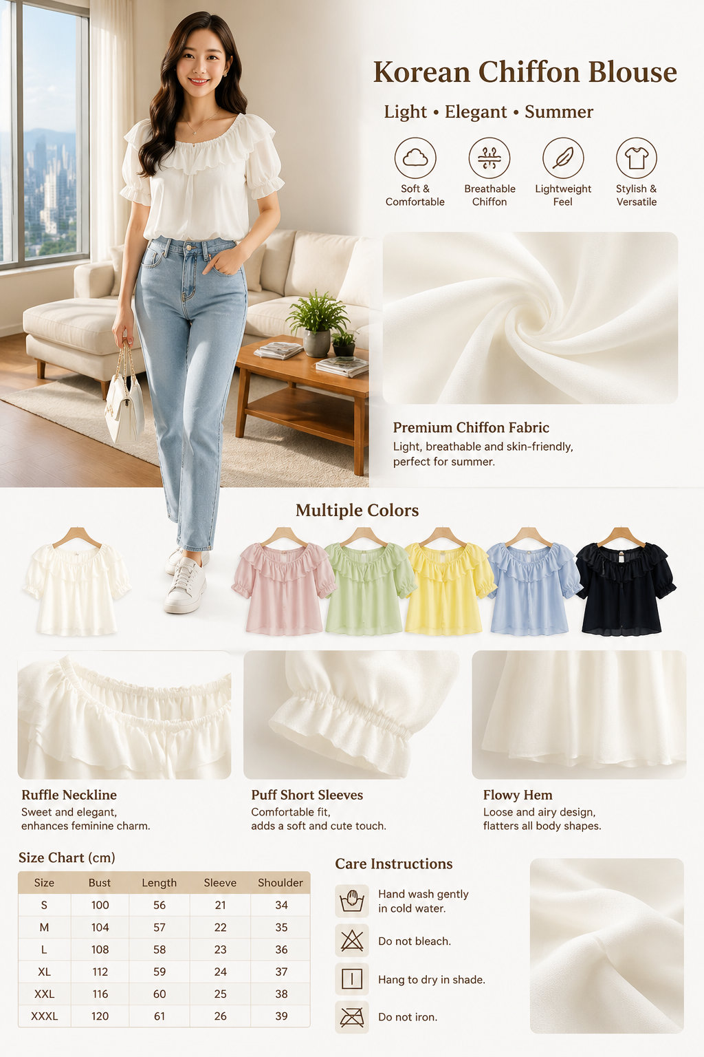 Women's Korean Style Short-sleeve Chiffon Shirt