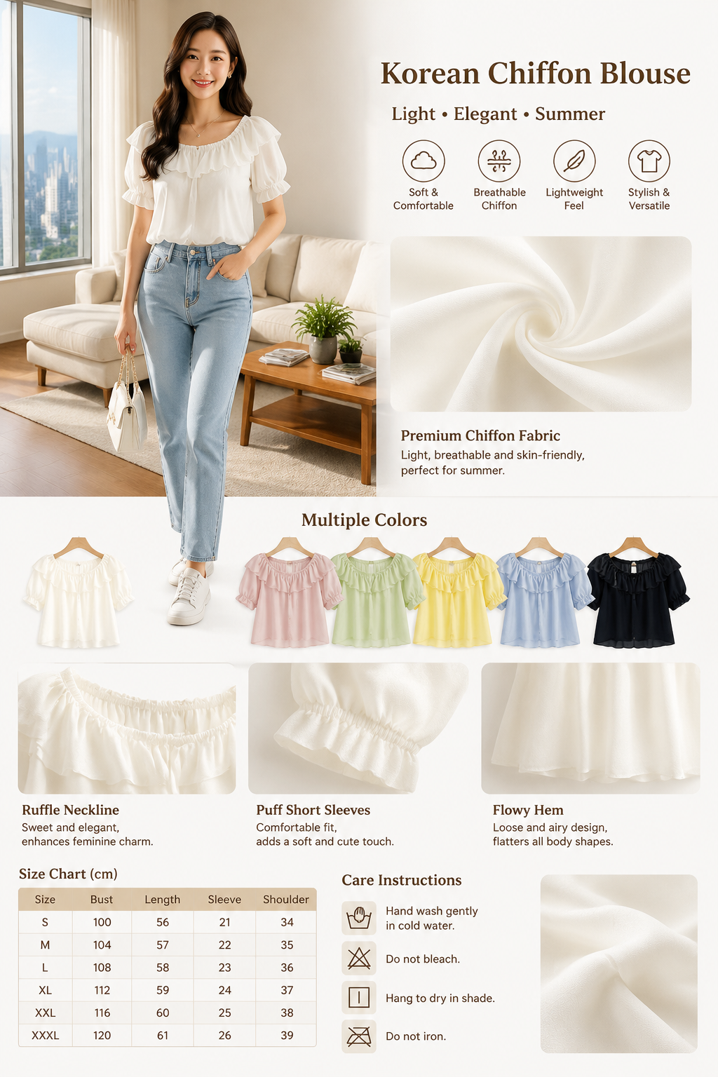 Women's Korean Style Short-sleeve Chiffon Shirt