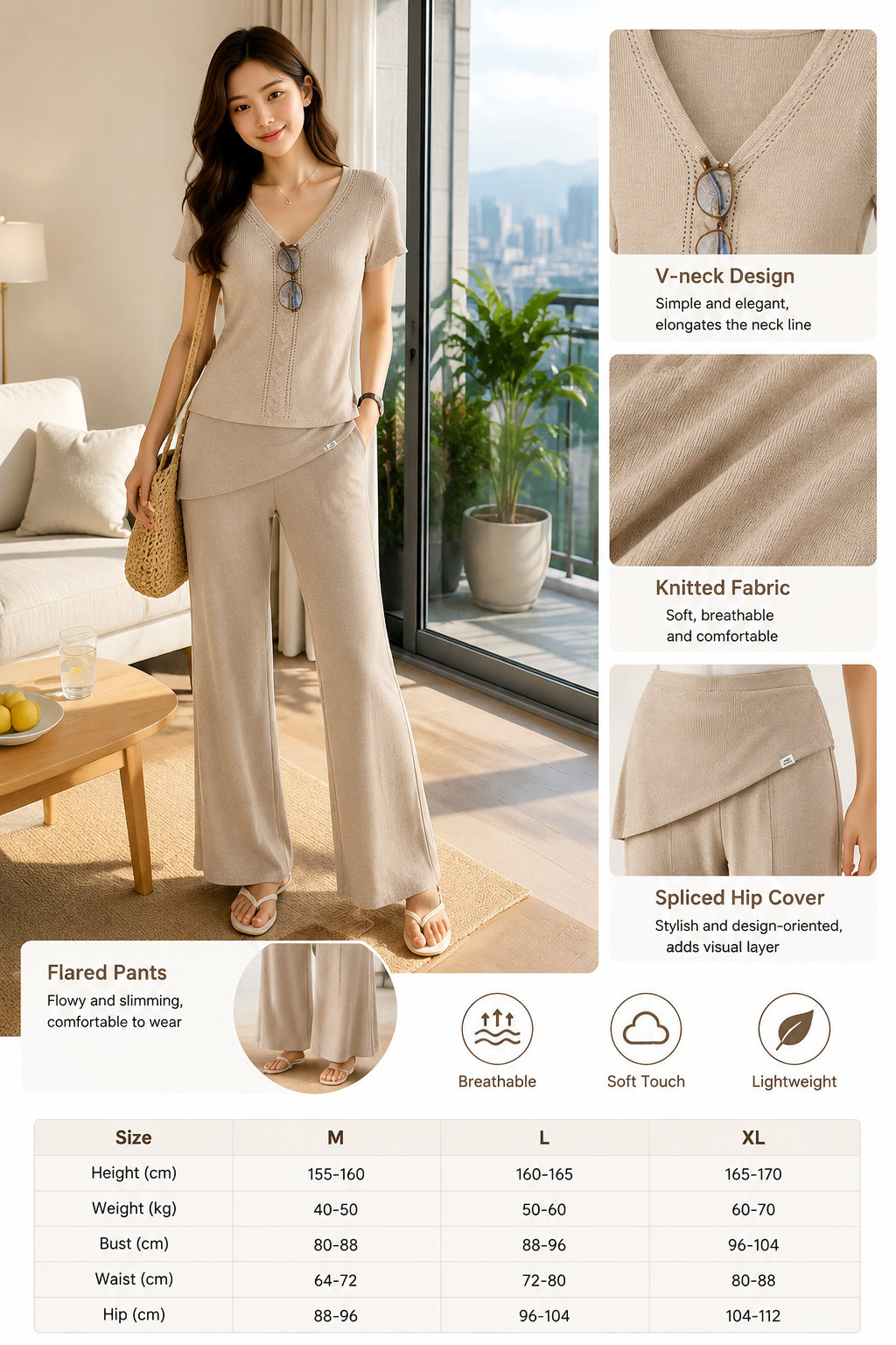 Summer V-neck Knit Casual Suit