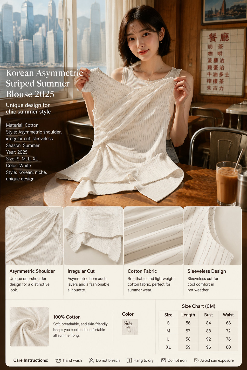 Asymmetric Sleeveless Cotton Summer Blouse