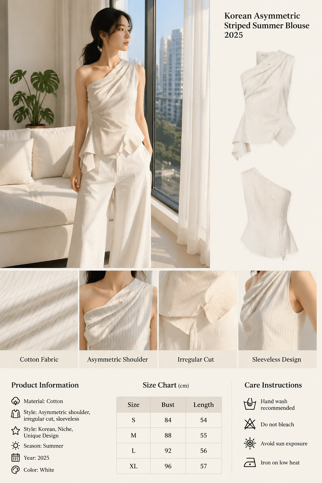 Asymmetric Sleeveless Cotton Summer Blouse