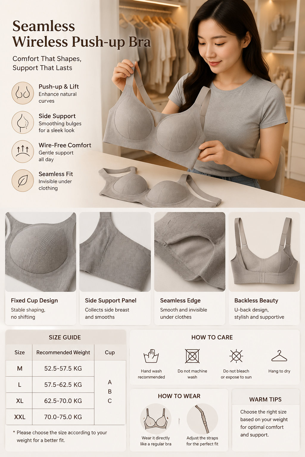 Wireless Seamless Backless Bra