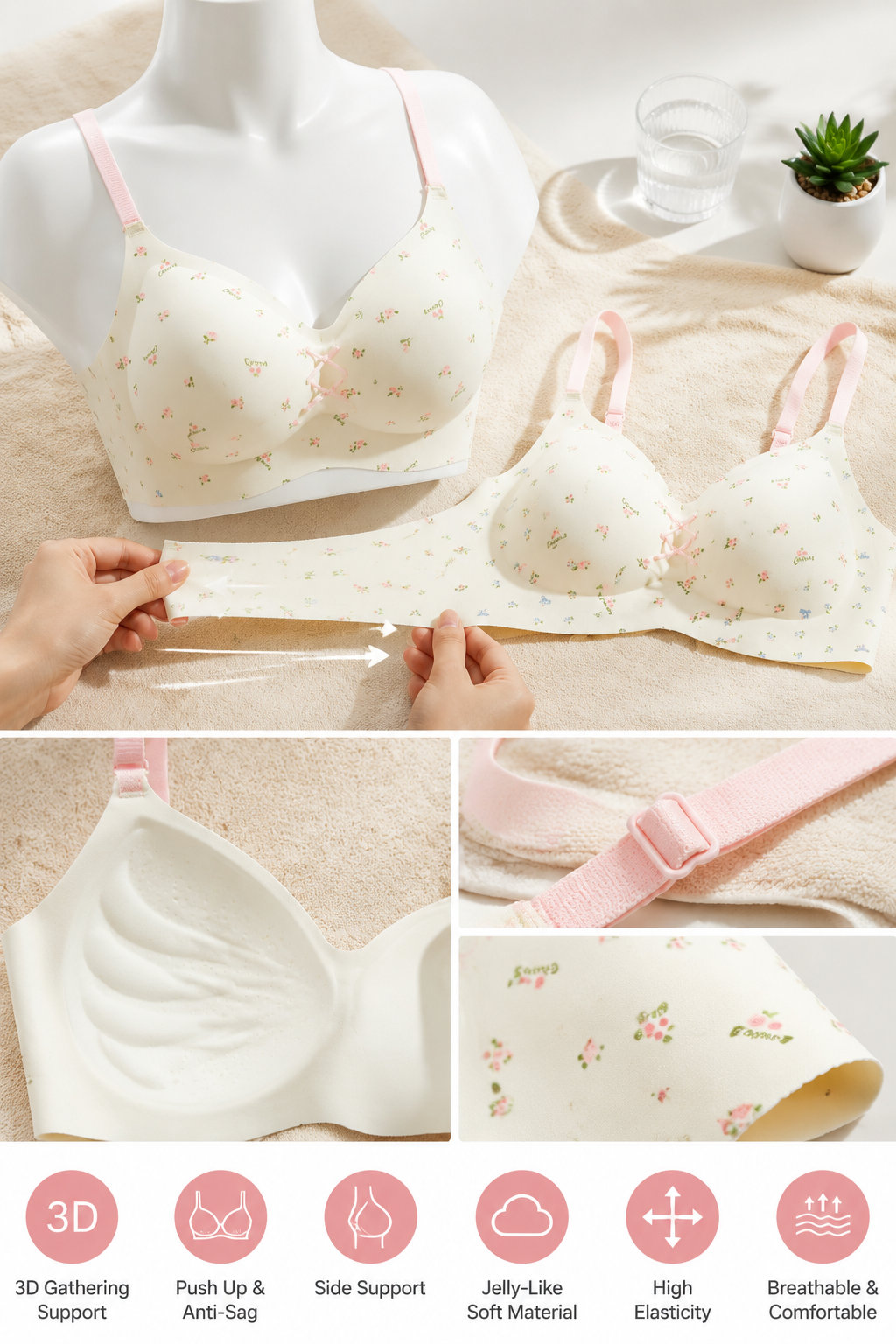 Floral Seamless Push-up Bra