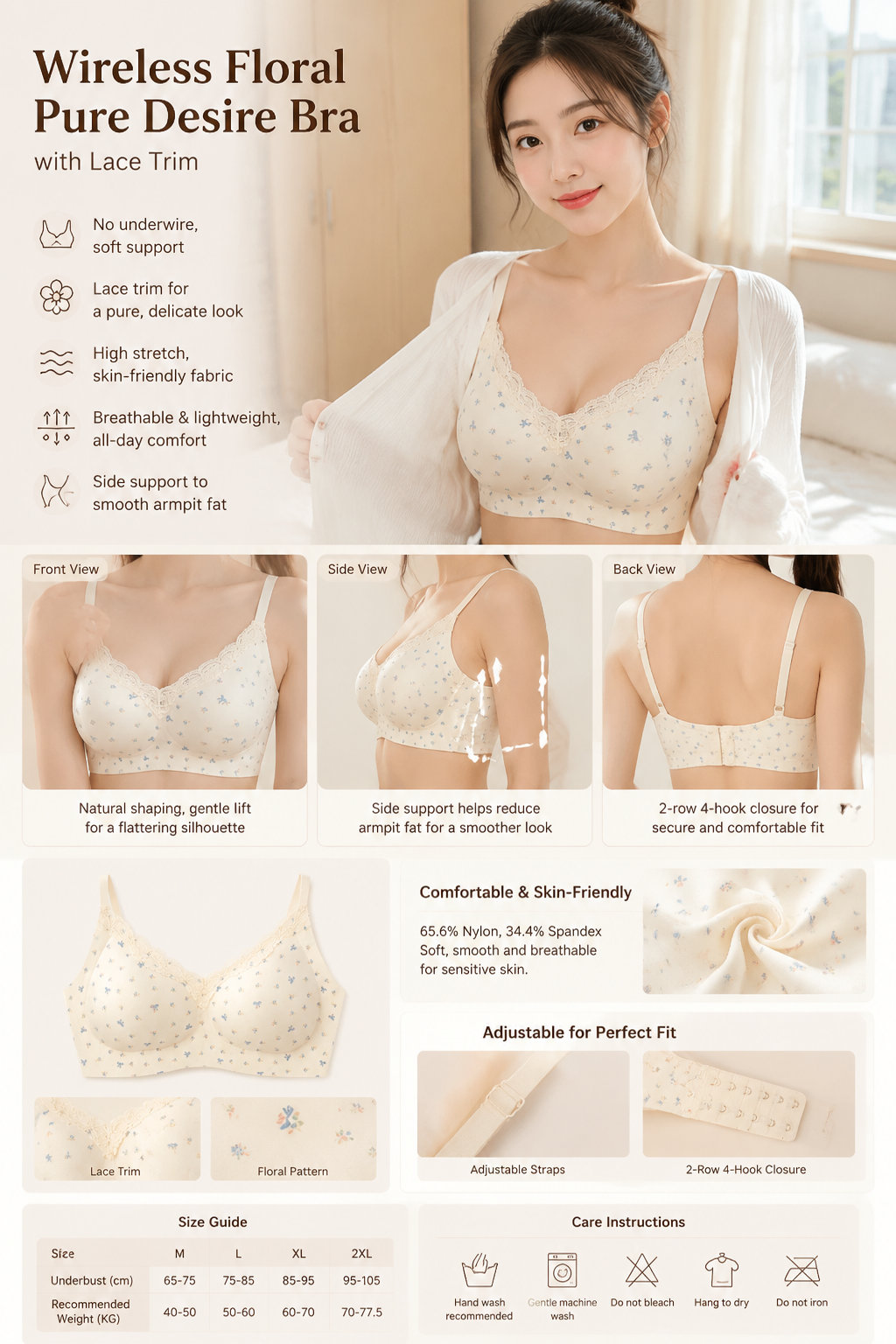 Wireless Lace Push-up Bra