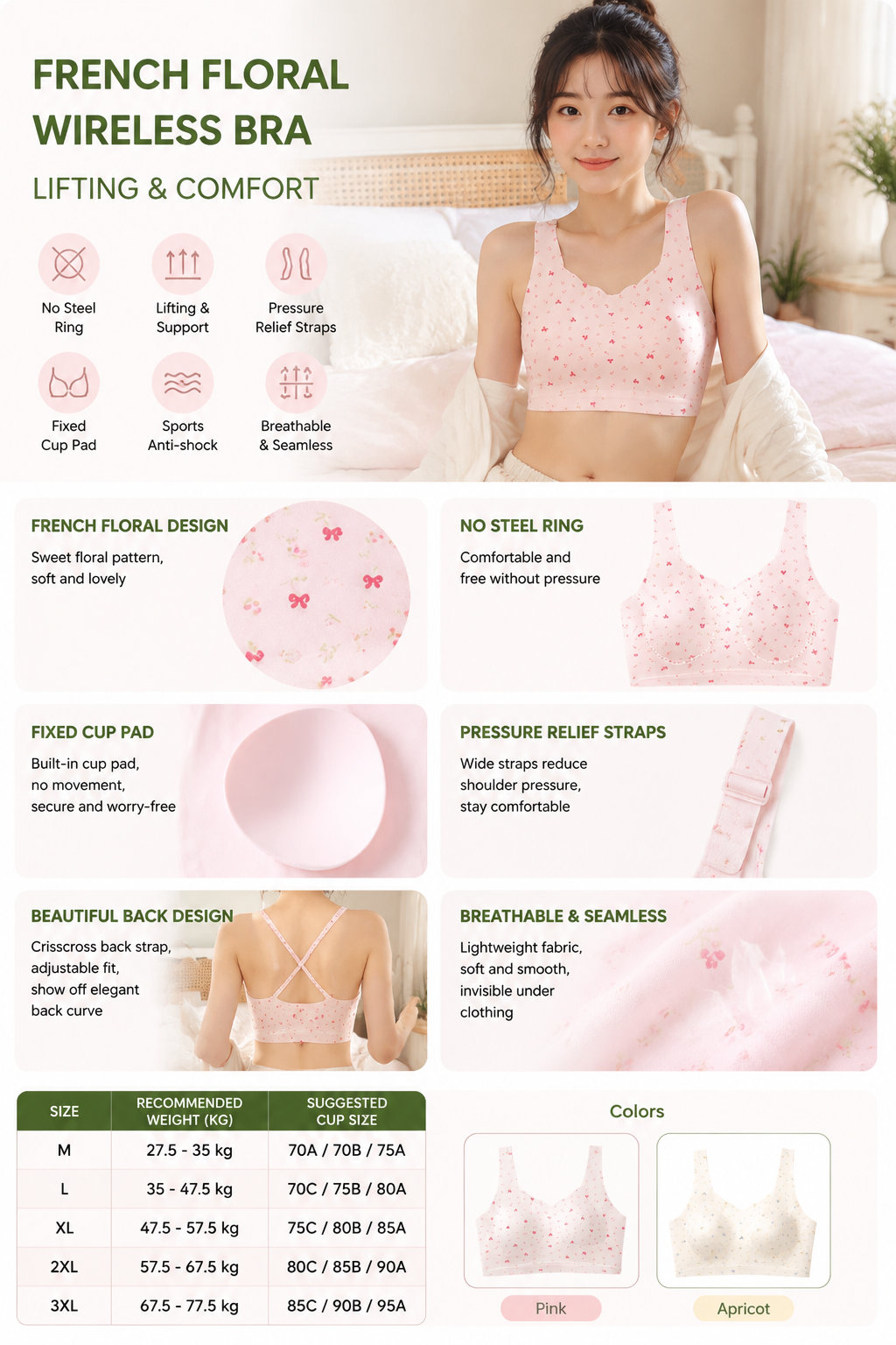 French Floral Wireless Bra