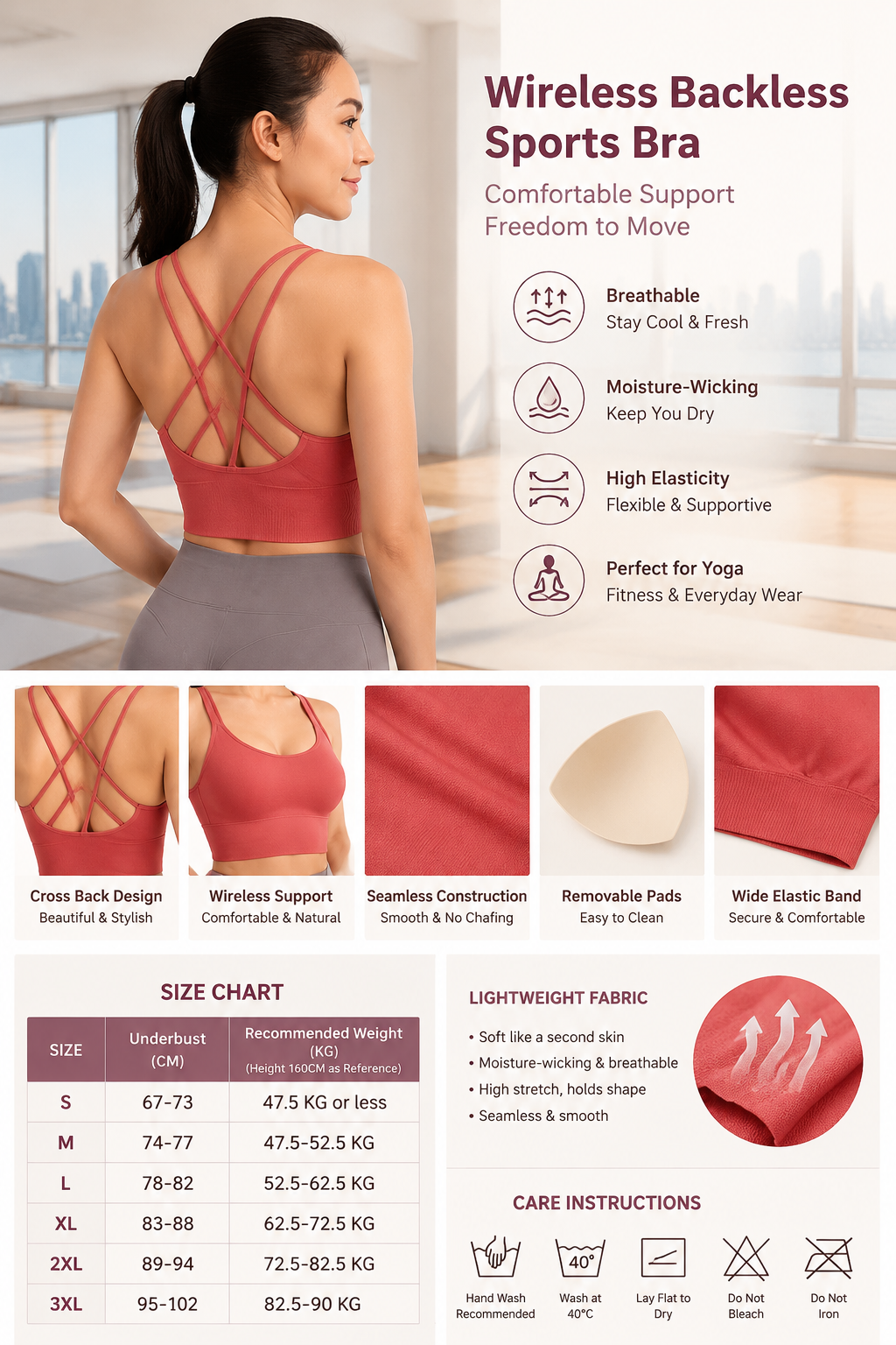 Wireless Cross-back Sports Bra