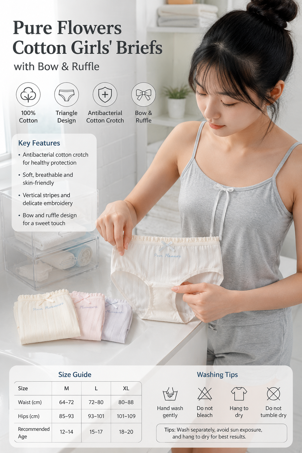 Girls' Cotton Triangle Briefs