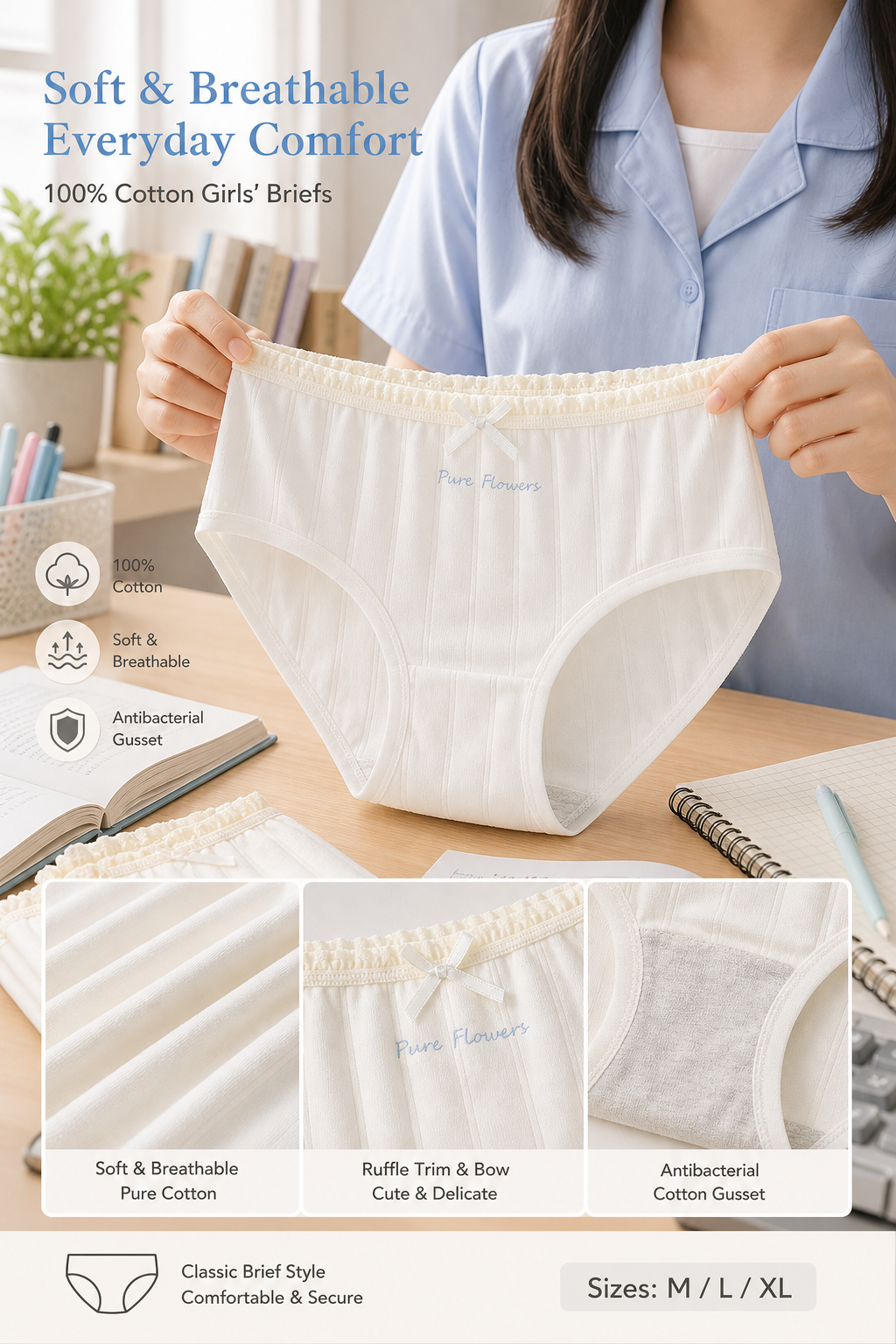 Girls' Cotton Triangle Briefs
