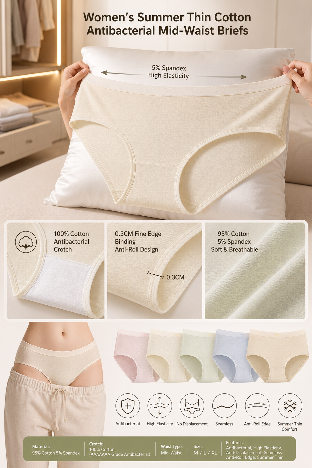 Women's Mid-waist Cotton Panties