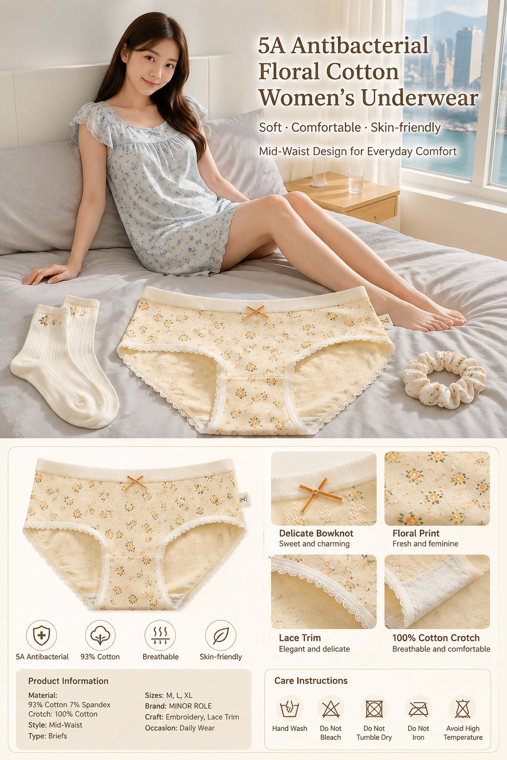 5A Antibacterial Floral Women's Cotton Panties
