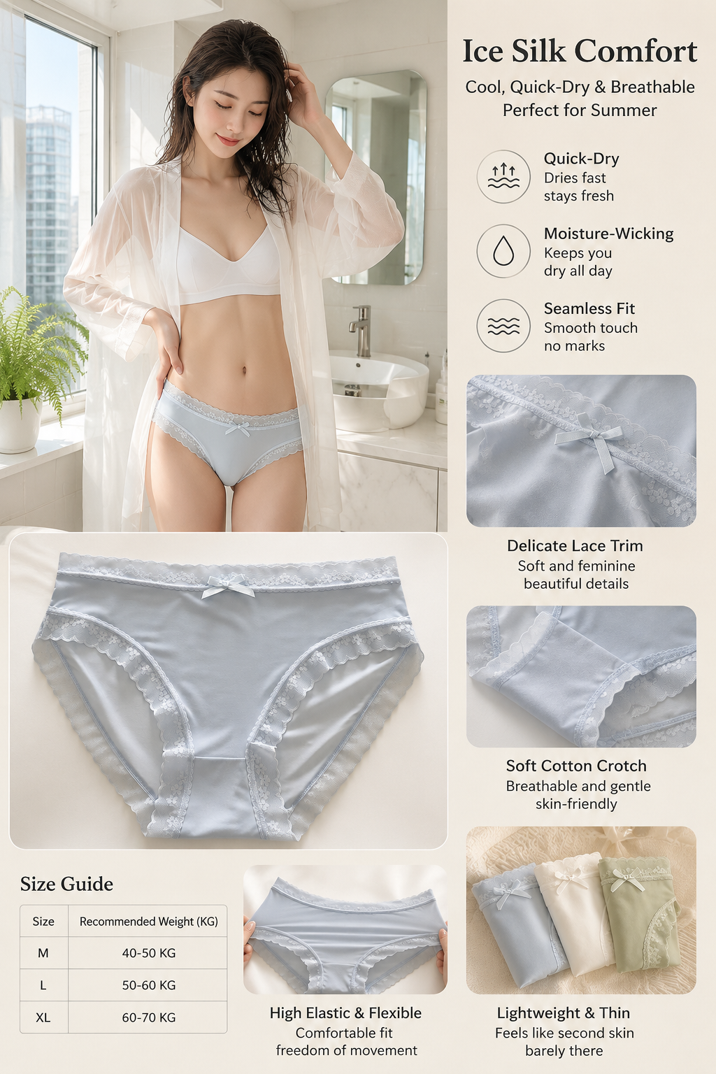 Women's Seamless Ice Silk Lace Briefs
