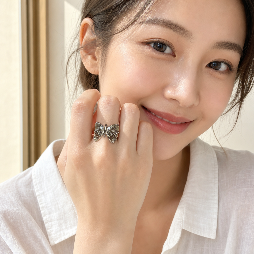 Vintage Butterfly Iris Lace Adjustable Ring
