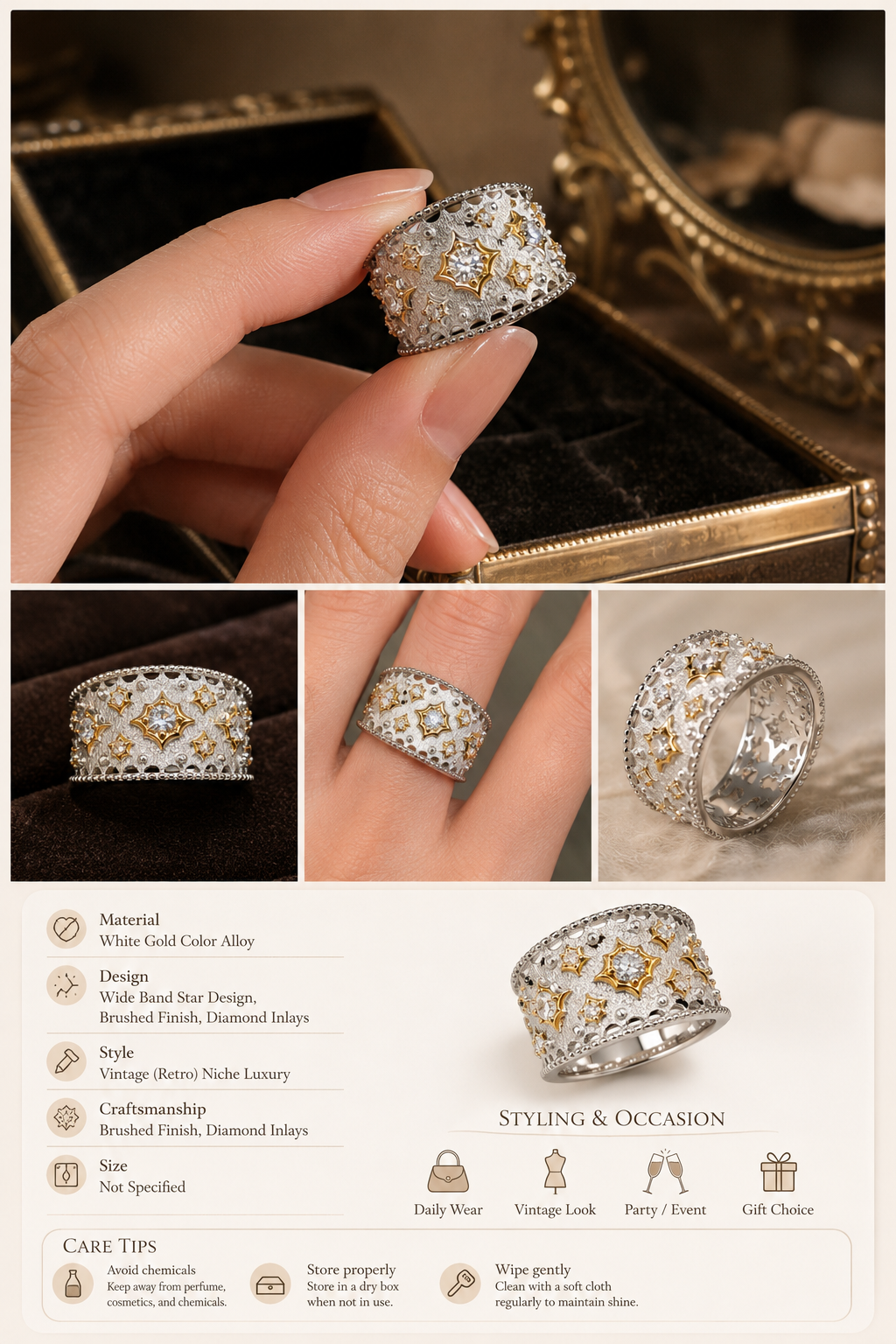 Vintage Four-pointed Star Ring