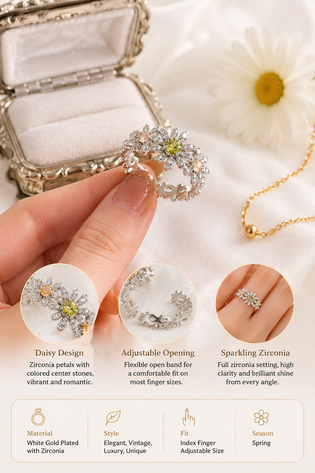 White Gold Plated Daisy Ring