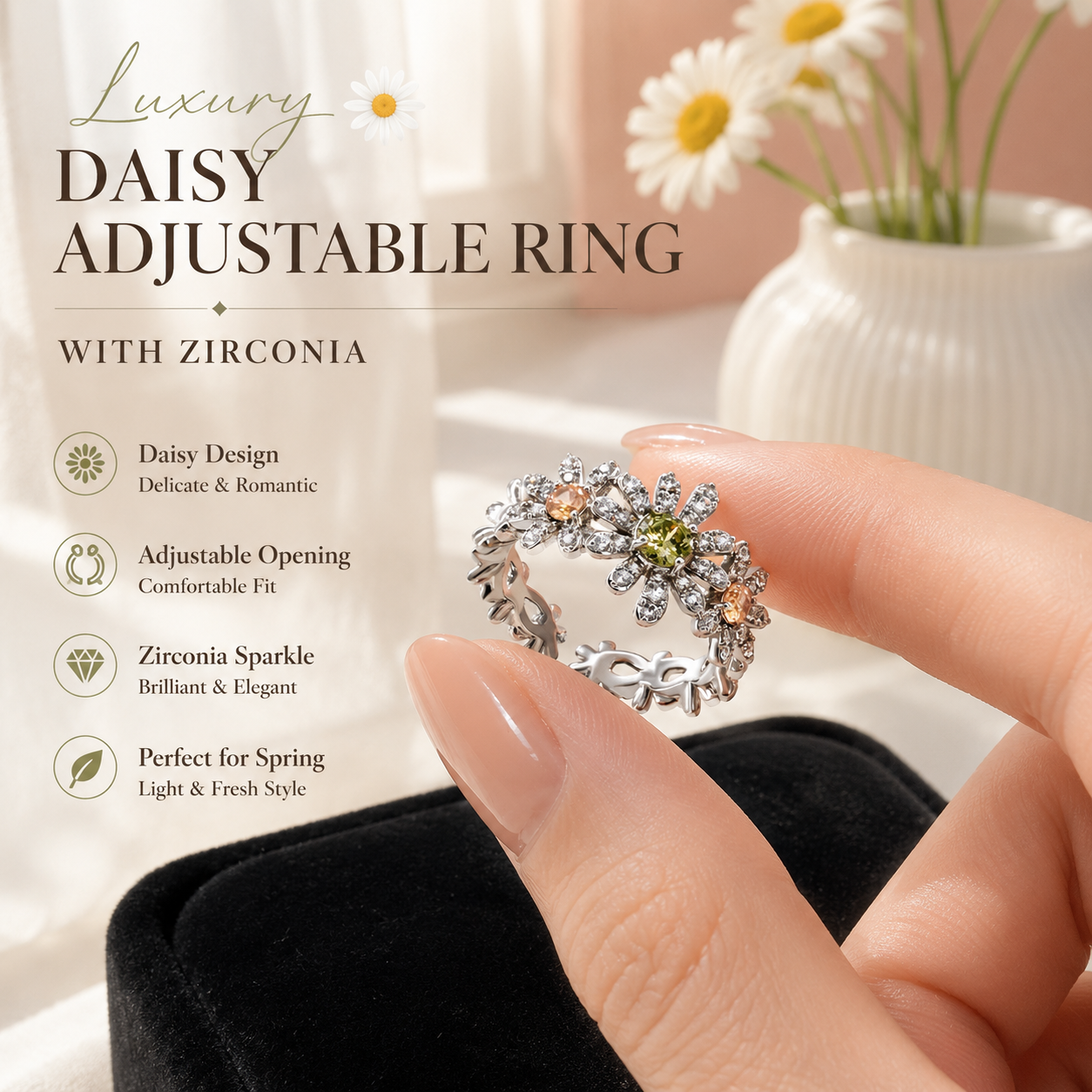White Gold Plated Daisy Ring