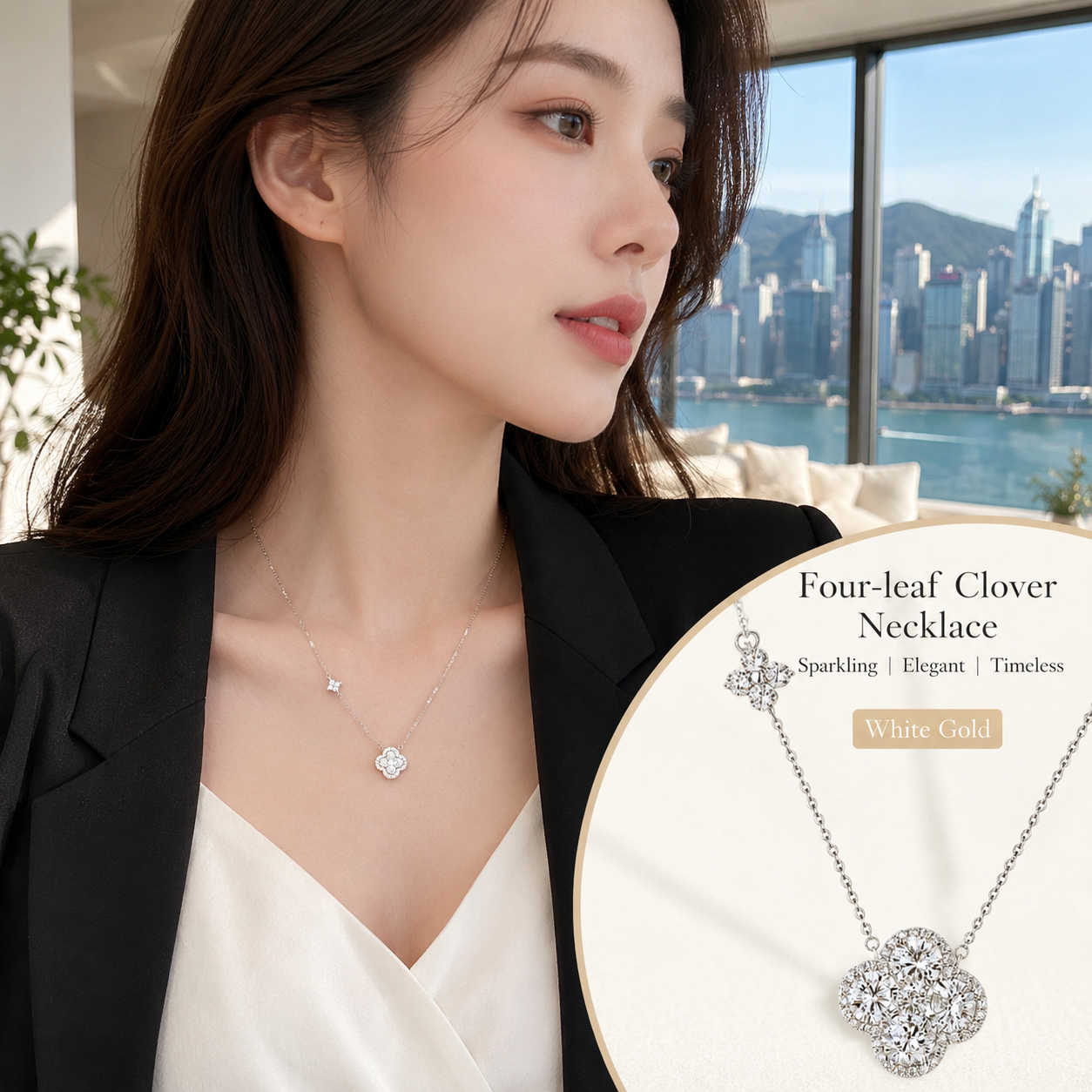 White Gold Clover Necklace