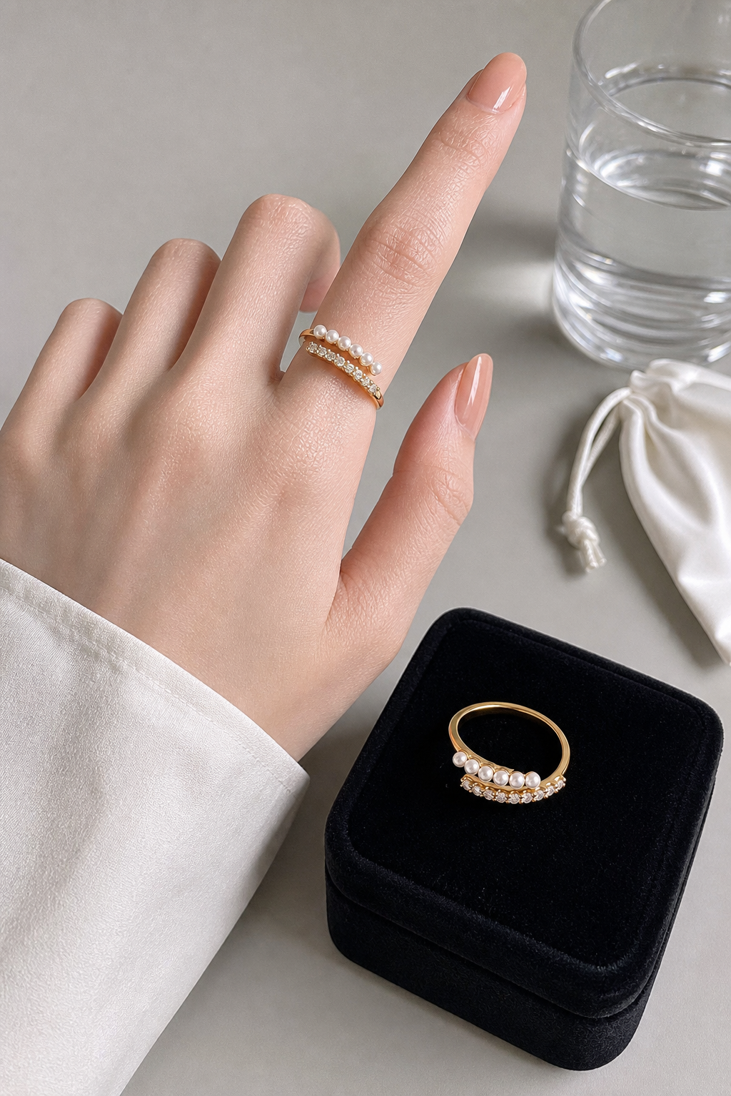 Women's Zircon Faux Pearl Ring