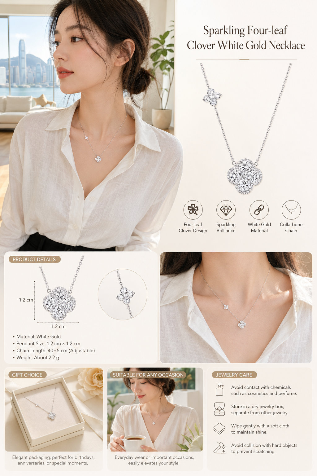 White Gold Clover Necklace