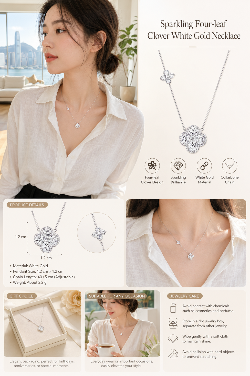 White Gold Clover Necklace