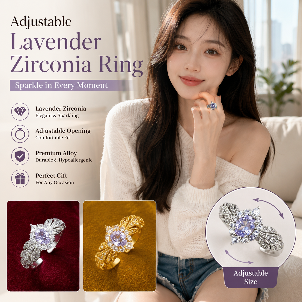 Adjustable Open Zircon Ring