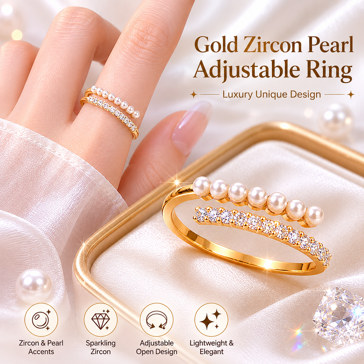 Women's Zircon Faux Pearl Ring
