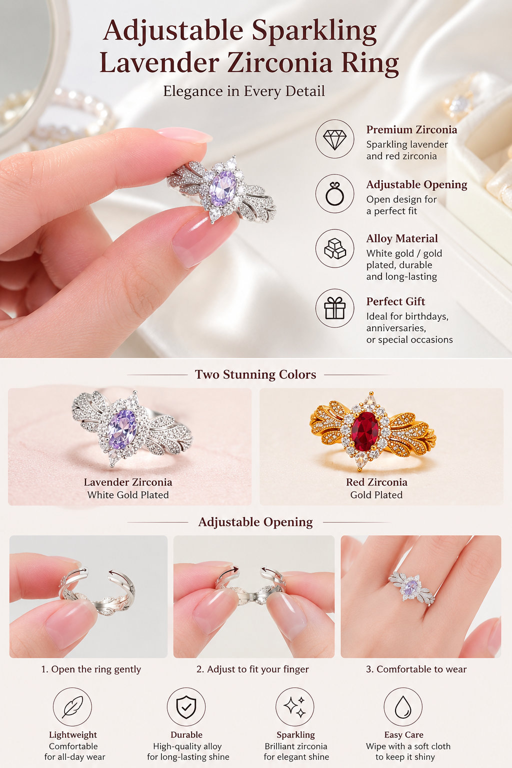 Adjustable Open Zircon Ring