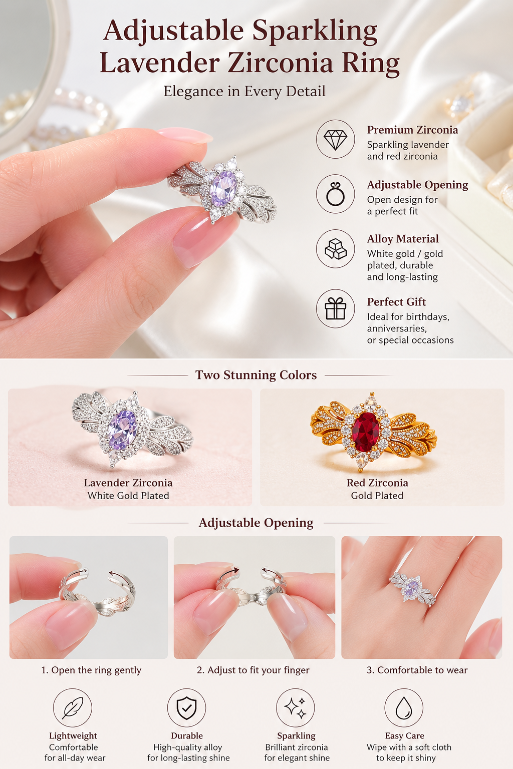 Adjustable Open Zircon Ring