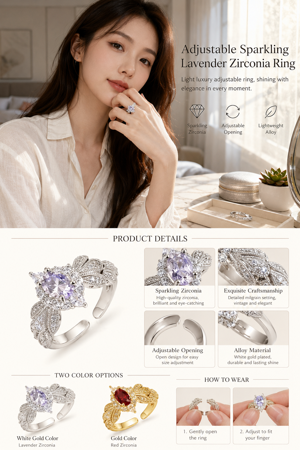 Adjustable Open Zircon Ring