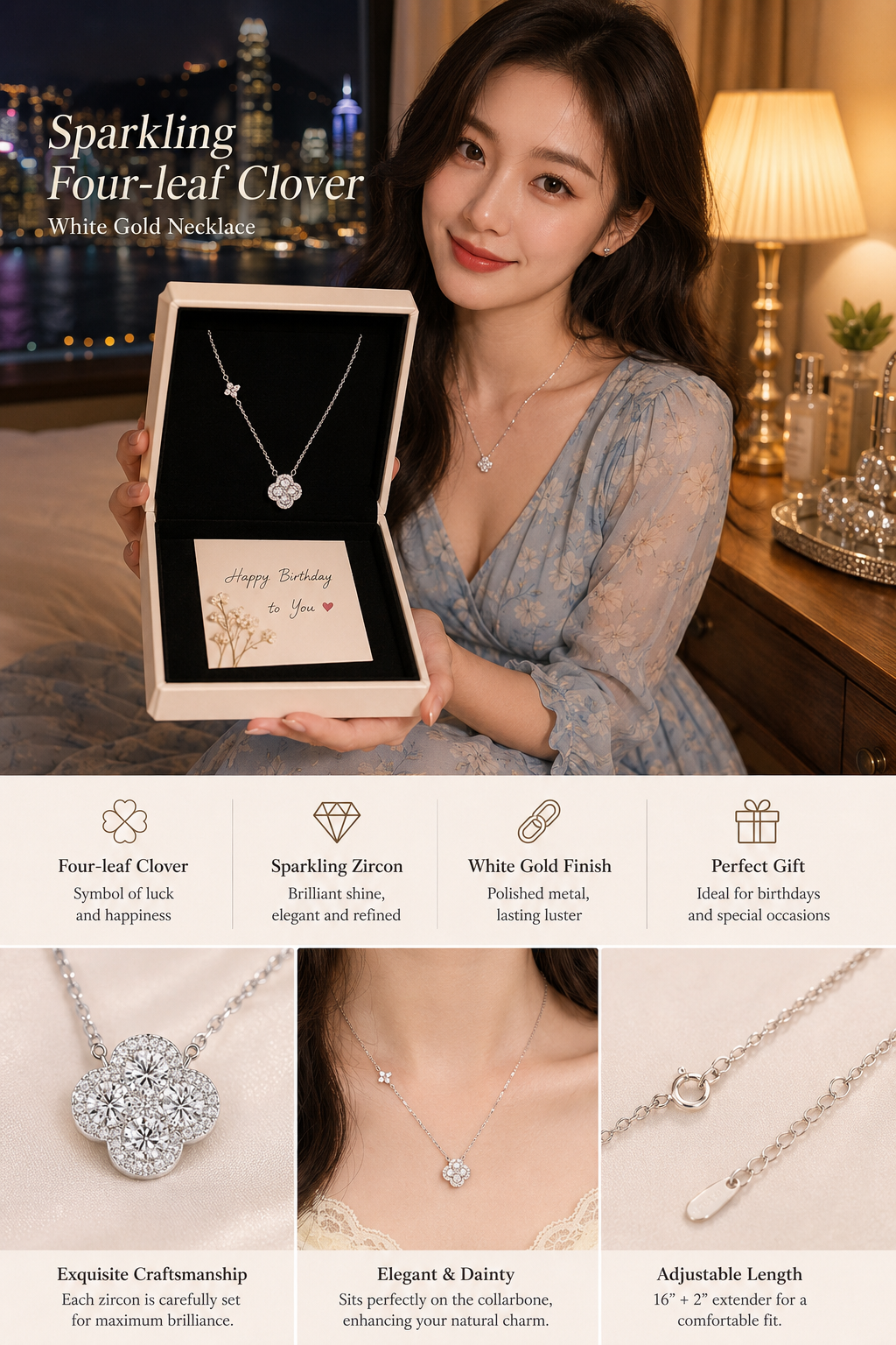 White Gold Clover Necklace