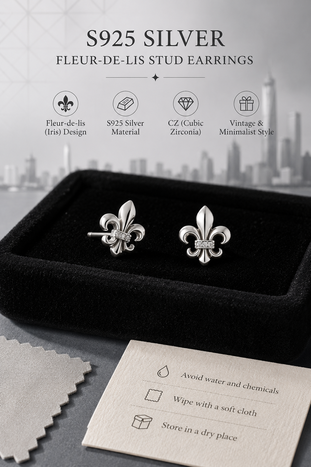 S925 Silver CZ Fleur Earrings