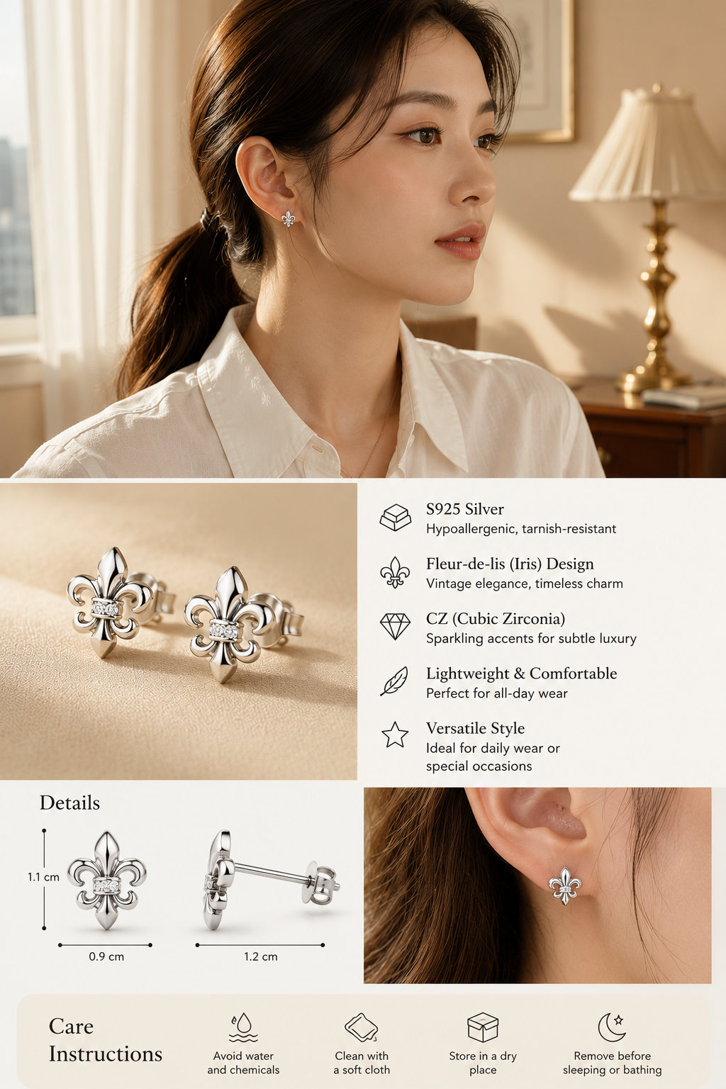 S925 Silver CZ Fleur Earrings