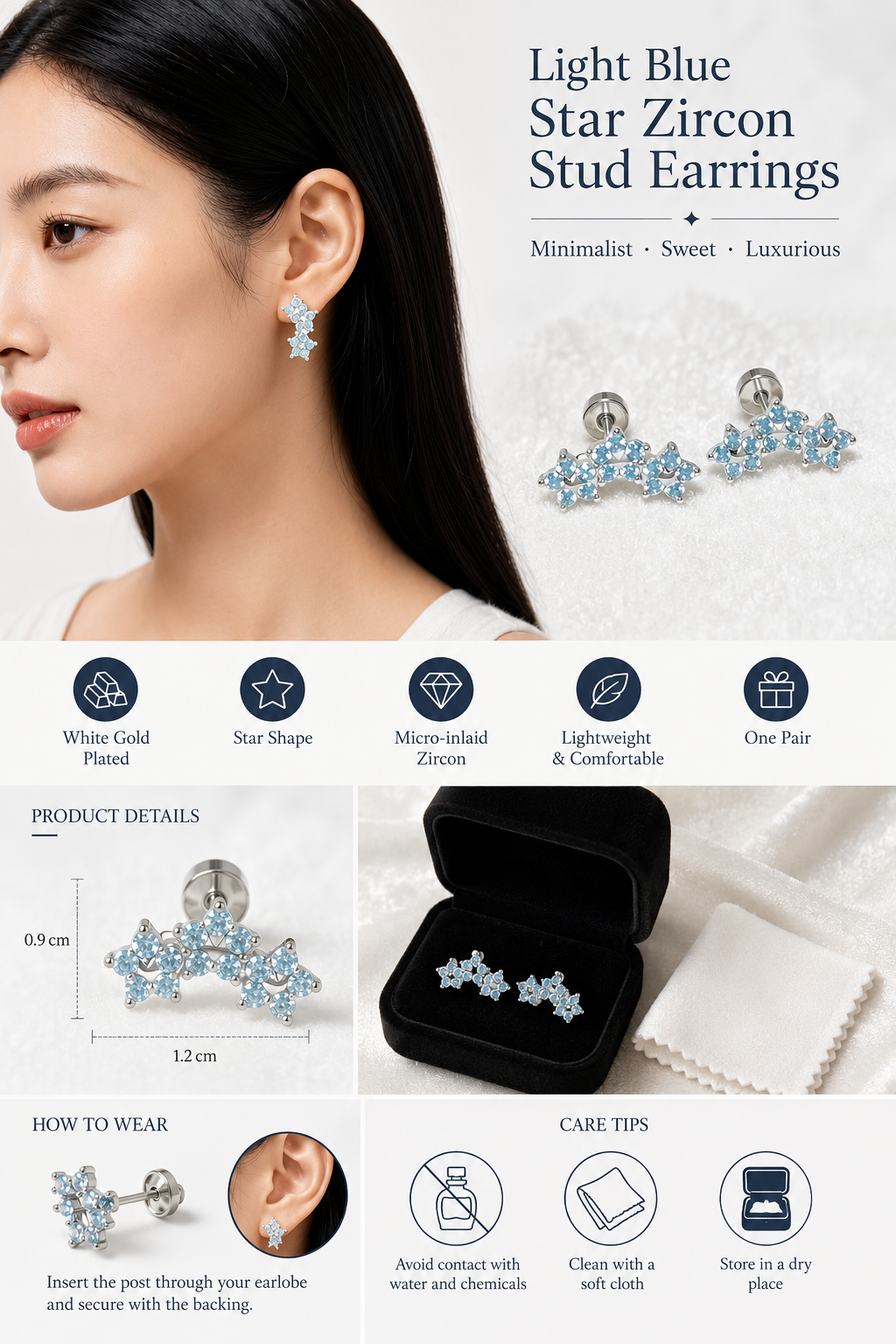 White Gold Plate Star Earrings