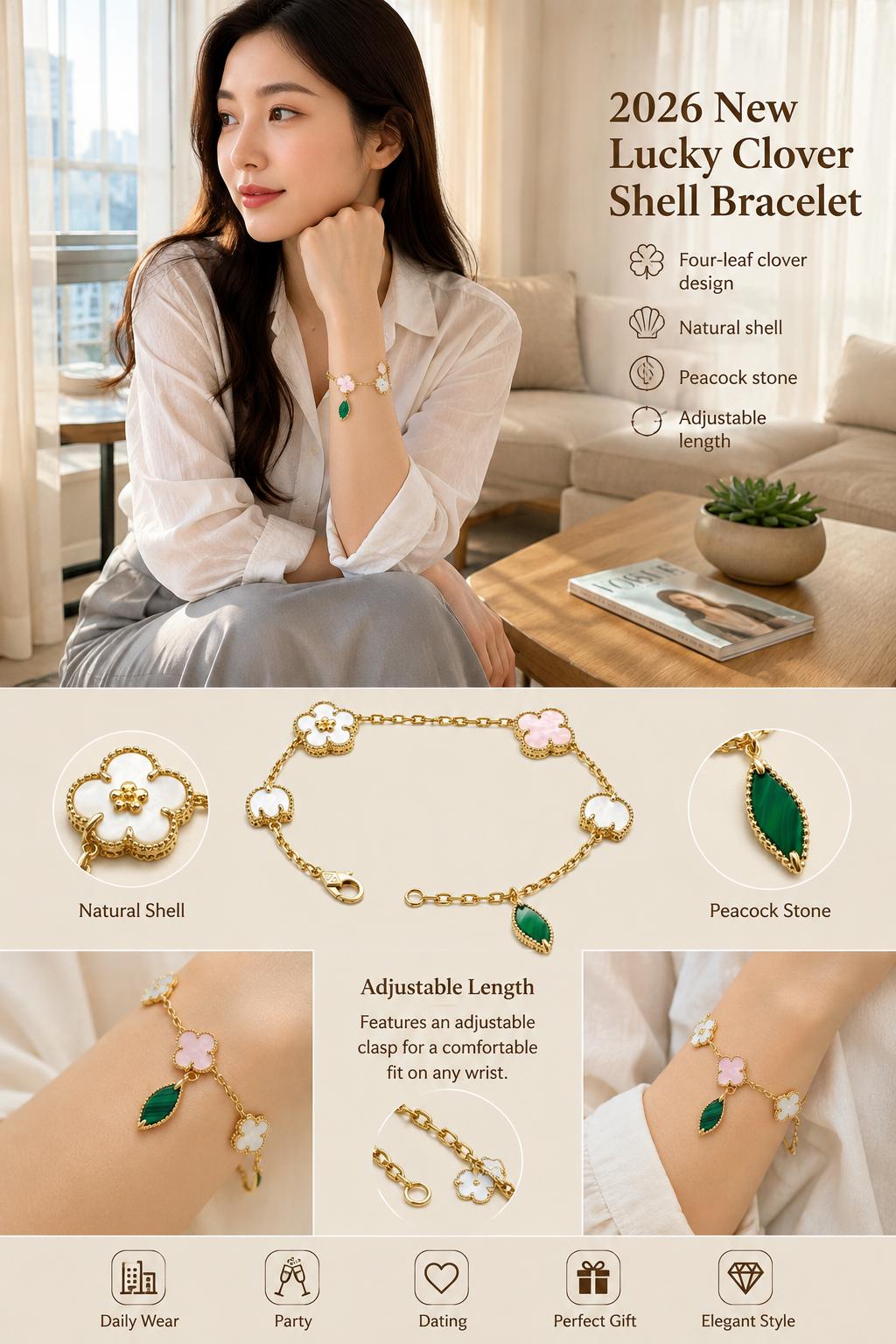 Four Leaf Clover Gold Bracelet