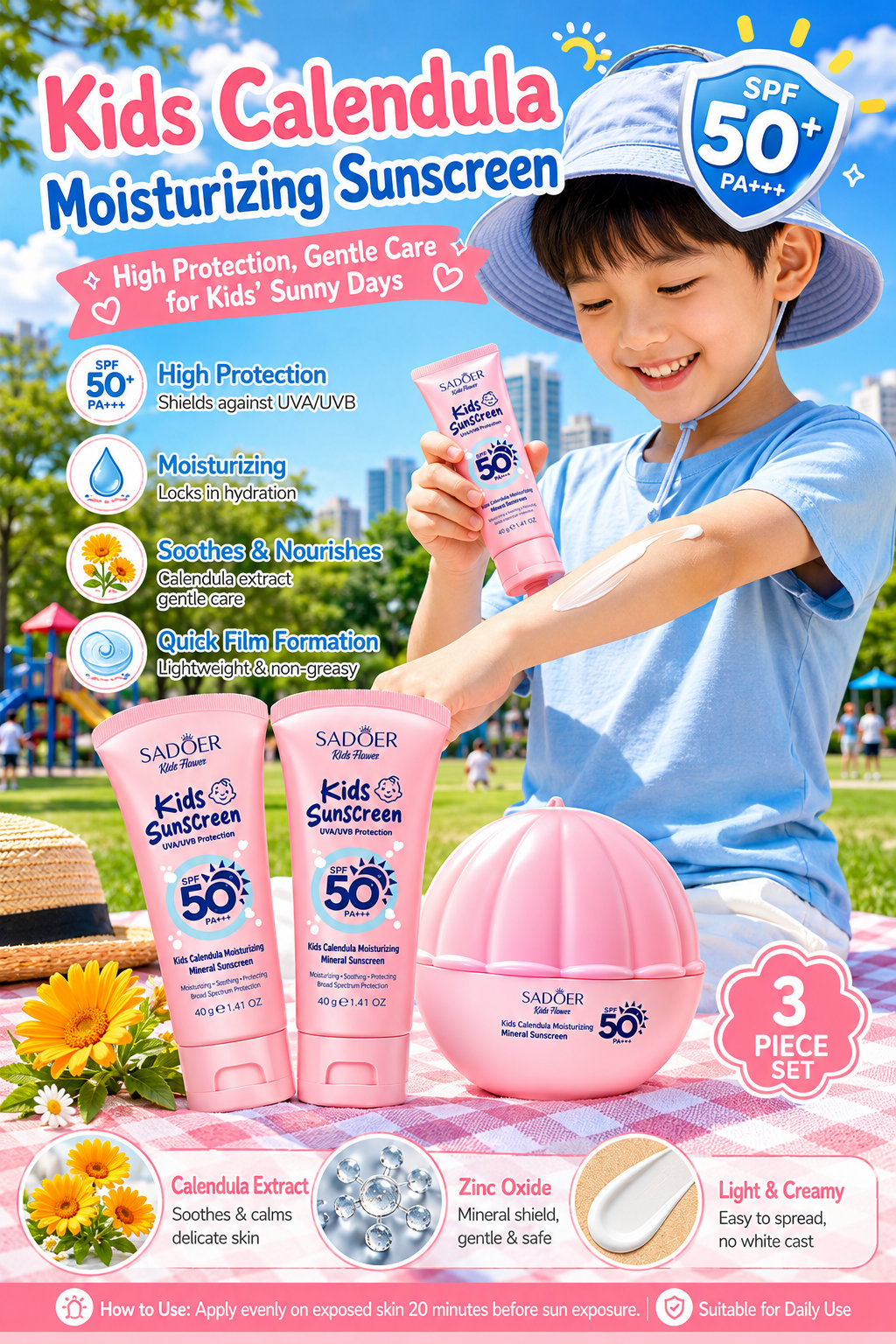 Kids' SPF50+ Sunscreen 3pc Set
